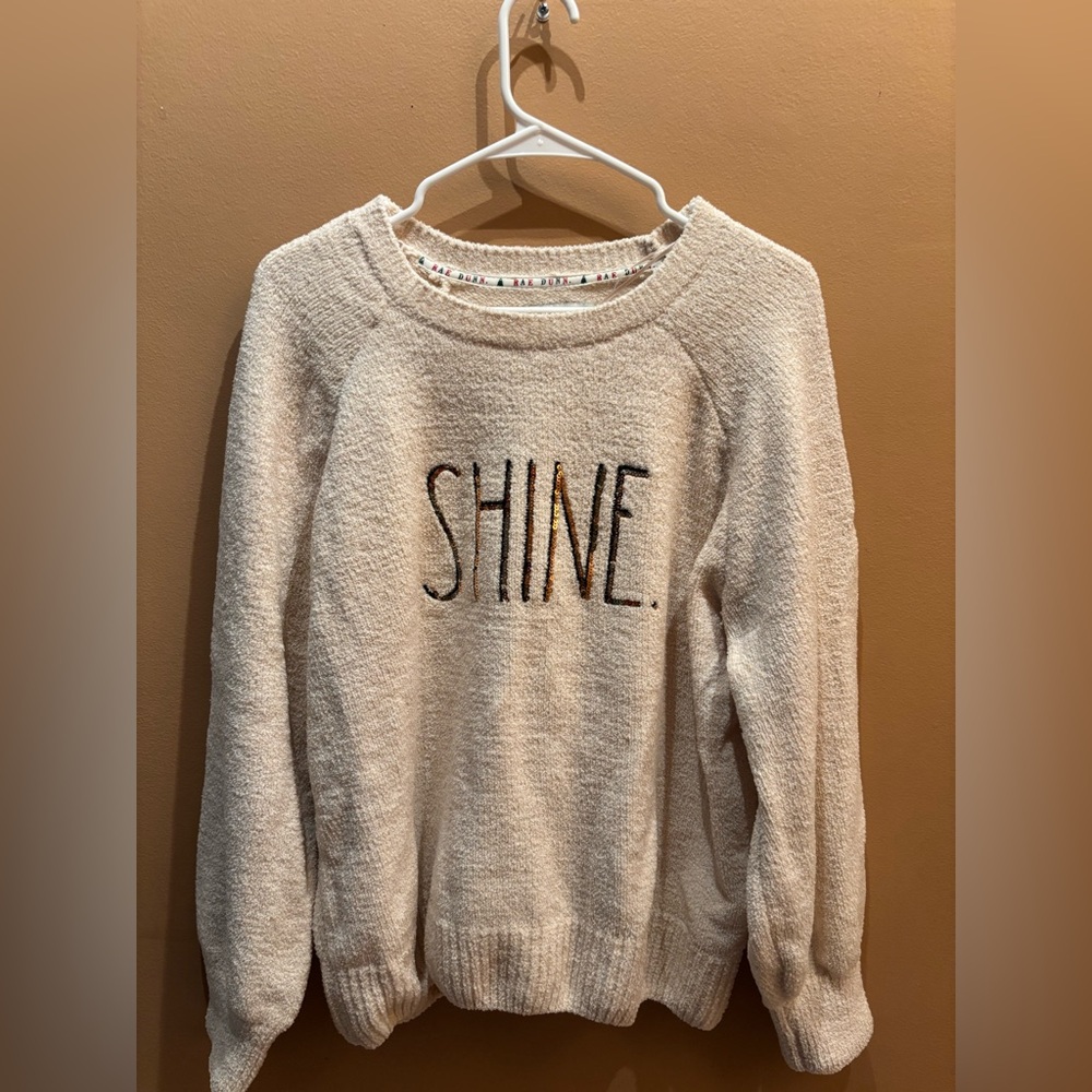 Rae Dunn Shine Cream Crew Neck Cozy Sweater Size XL